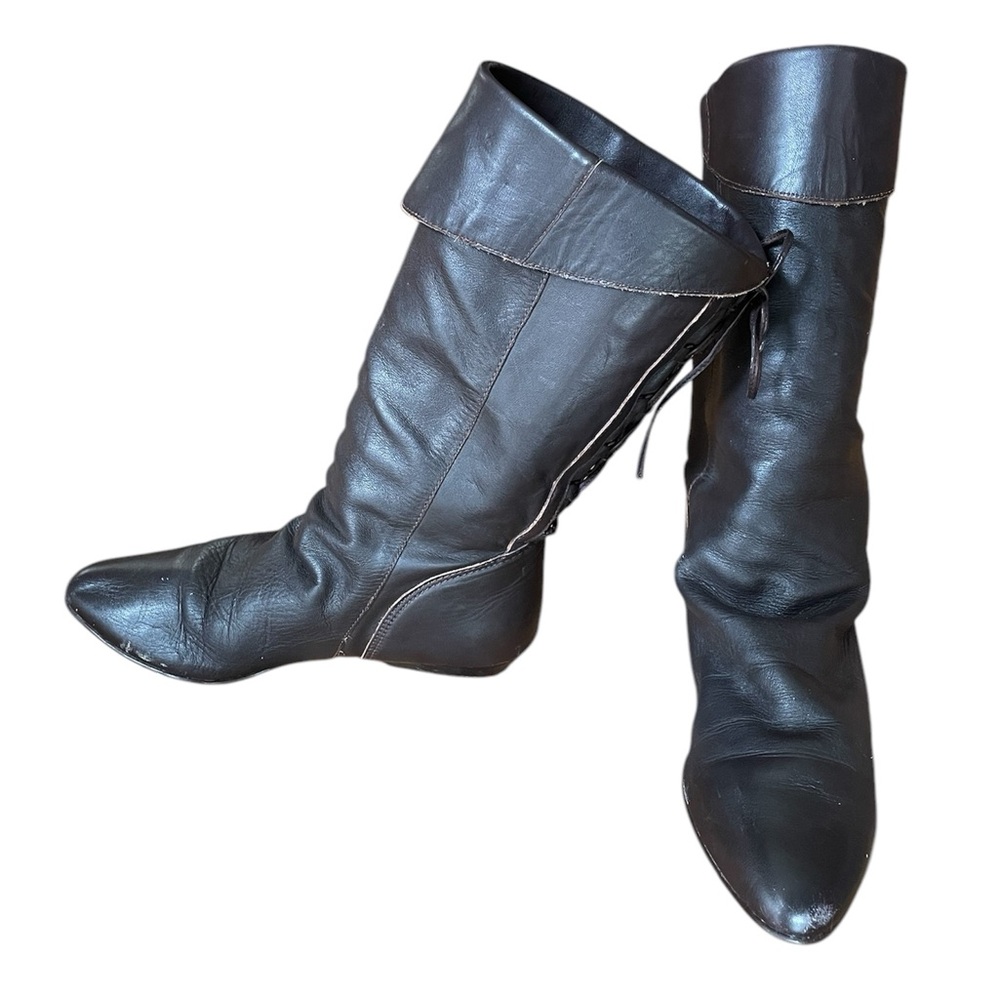 Vintage 90s Brown Leather Lace Back Boots